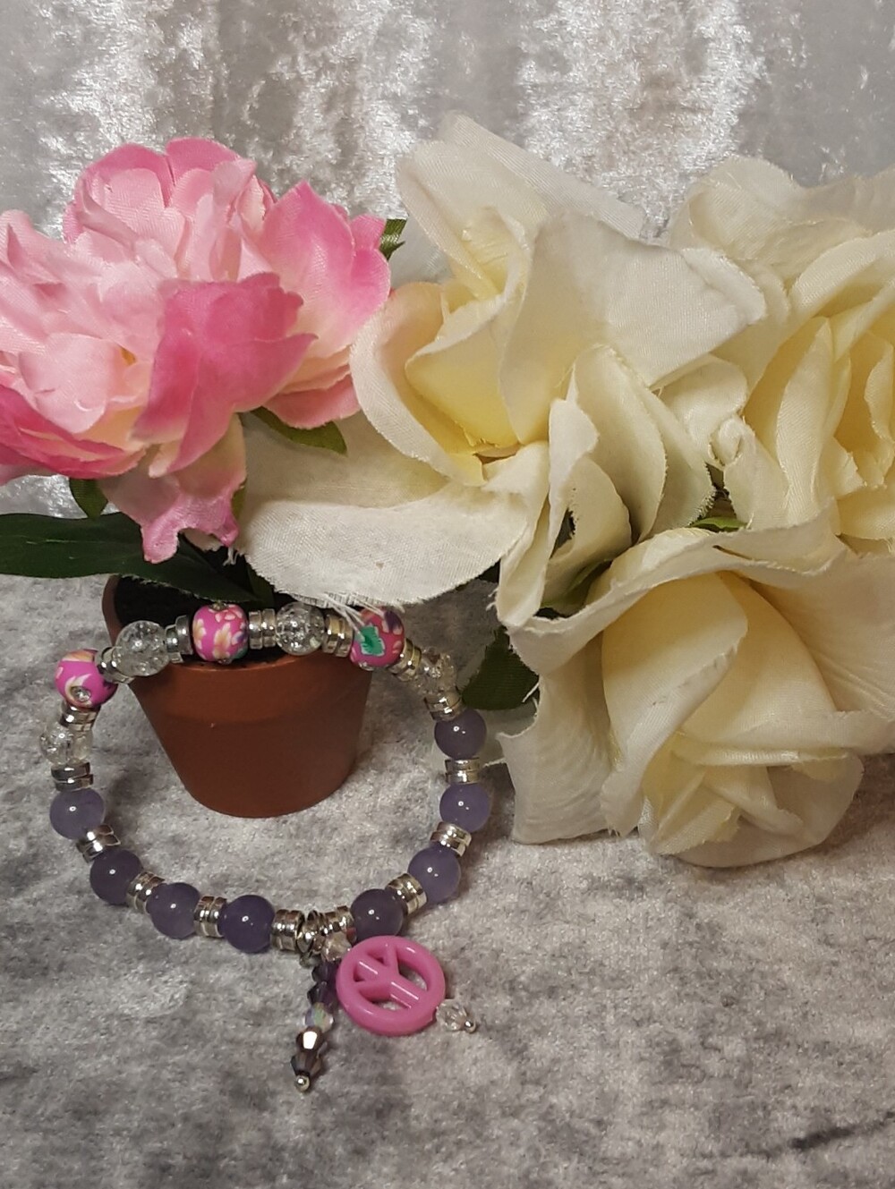 Handcrafted Pink & Lavender Beaded Stretch Charm Bracelet